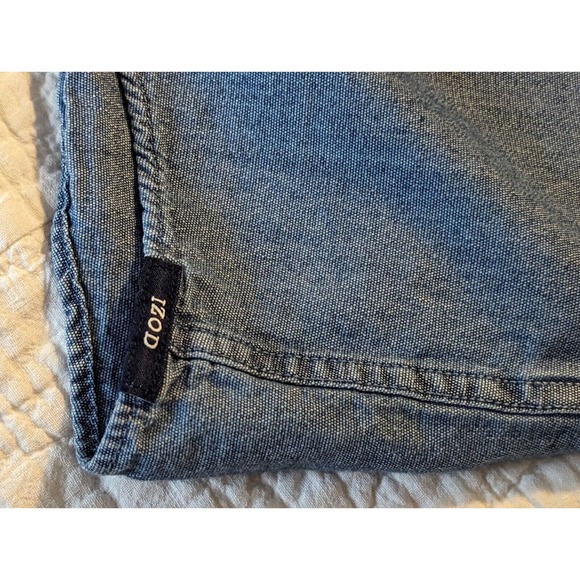 IZOD Men's Saltwater Wash Long Sleeve Button Down Shirt Size Medium Blue - Picture 10 of 13